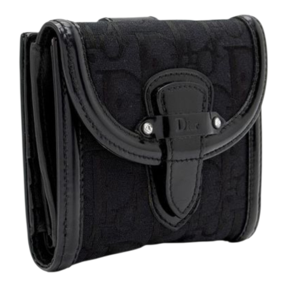 Christian Dior Trotter Oblique Jacquard Compact Wallet With Crystals